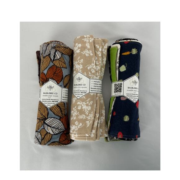 Baublebee Co. Reusable Paper Towels 18 Total 3 Sets Reversible Pattern New Wipes - Picture 1 of 4